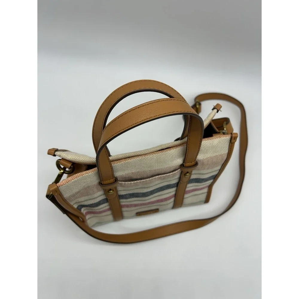 Fossil‎ Kingston Satchel Spring Stripe Crossbody Bag Tote Purse Summer Festival